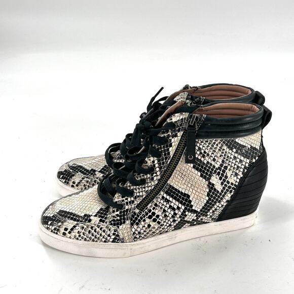 Linea Paolo Felicia Wedge Sneakers 9.5 NWOT Black Gray Snake Zip Comfort Travel - Picture 1 of 6